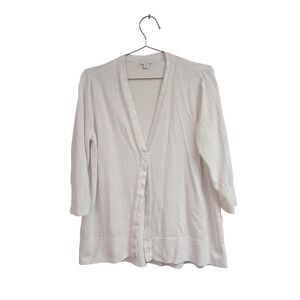 J. Jill Linen Blend Cardigan Lightweight‎ 3/4 Sleeve Minimalist Beach White L